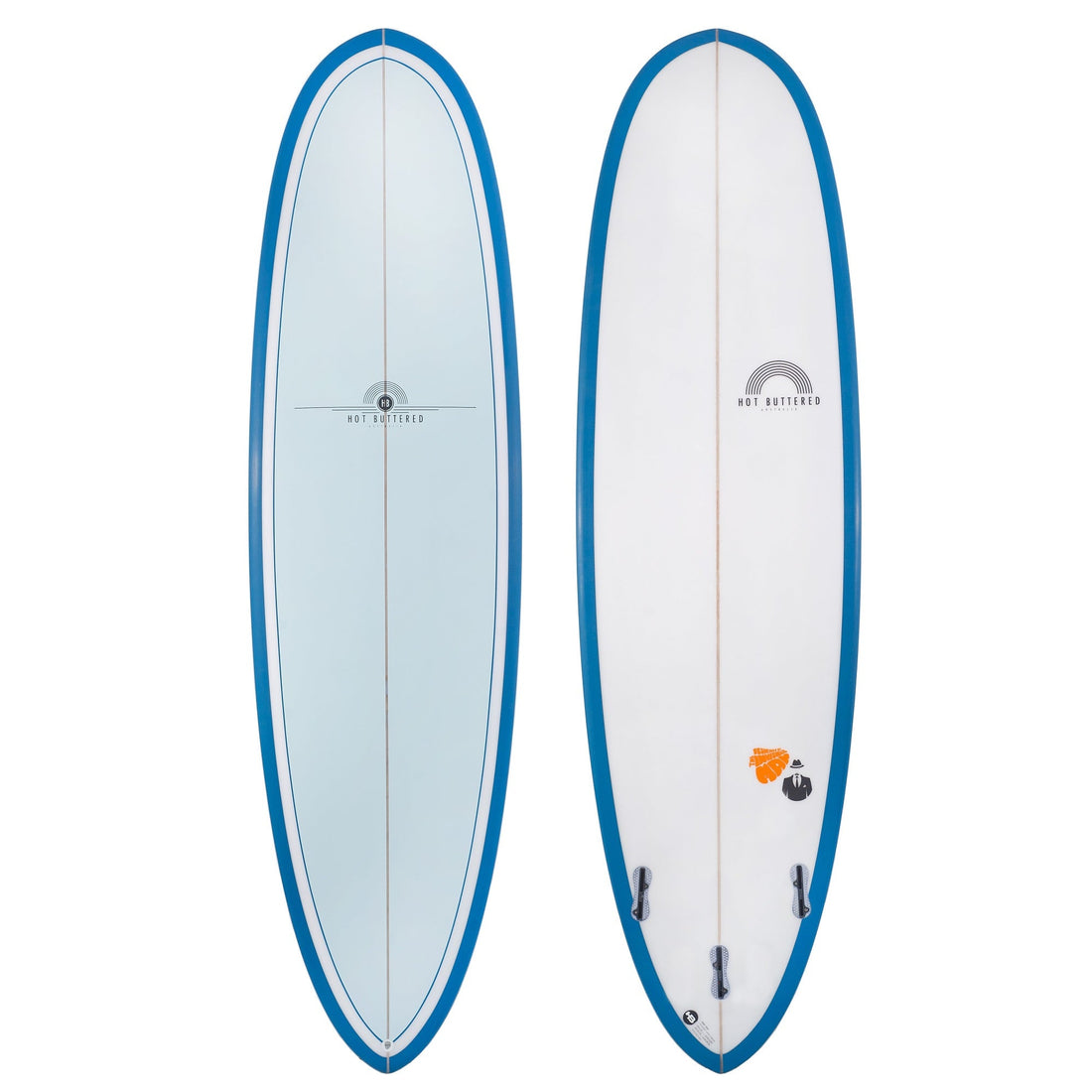 Hot Buttered  7'2 Epoxy Funboard  Blue Deck  (With Fins + Wax)
