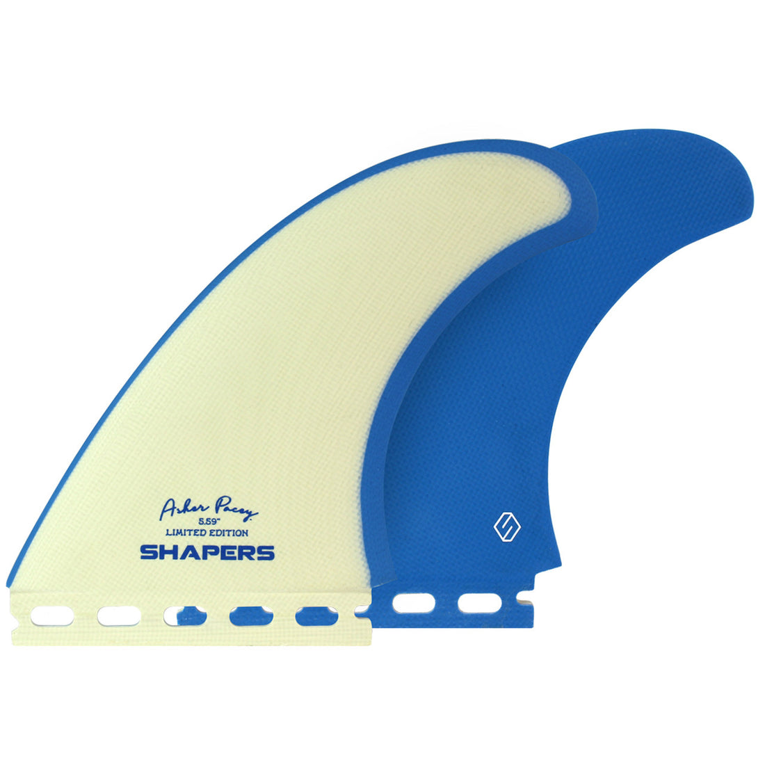 SHAPERS AP 5.59" TWIN FIN WITH STABILSER FIN BLUE WHITE