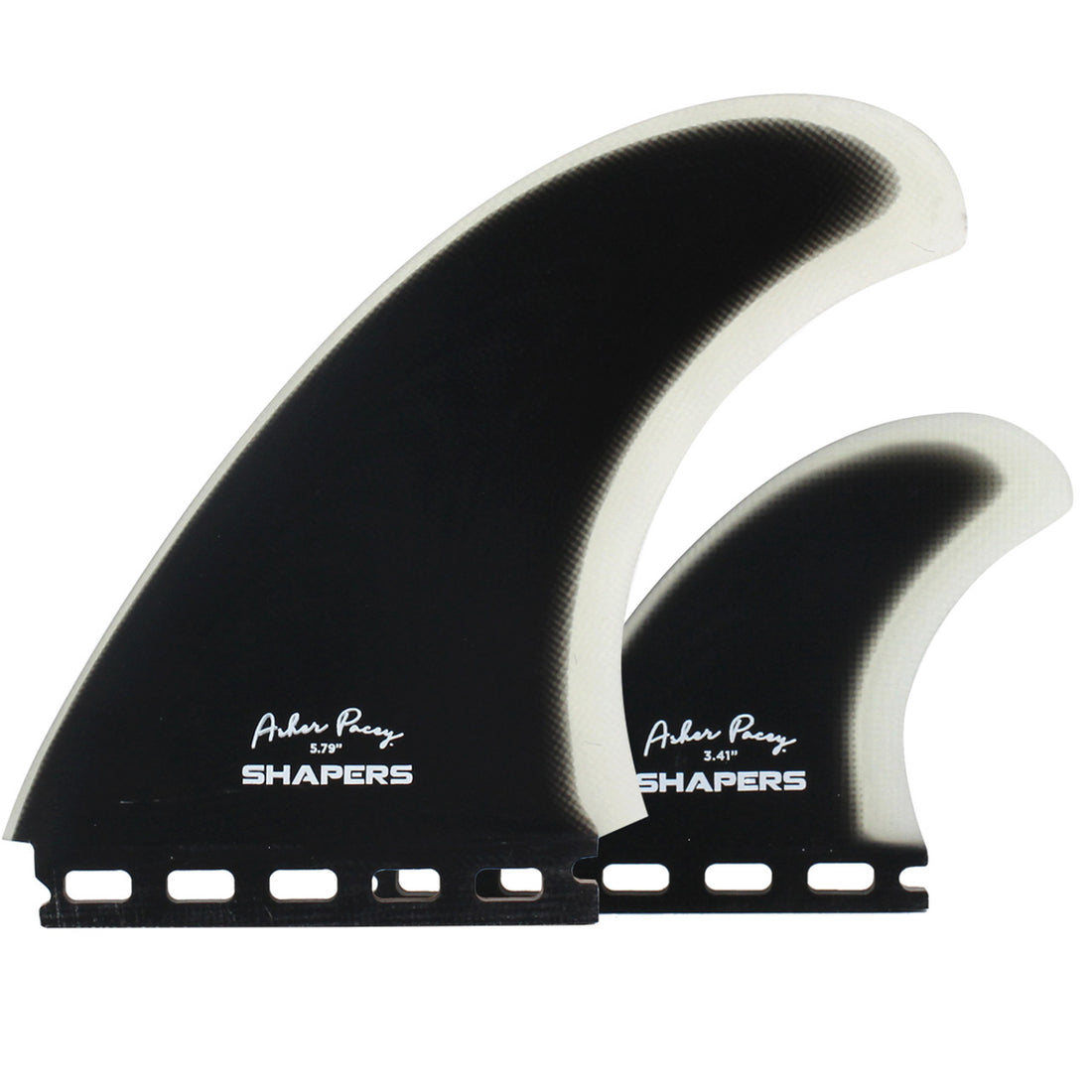 ASHER PACEY 5.79 BLACK CLEAR GLASS TWIN FIN SINGLE TAB