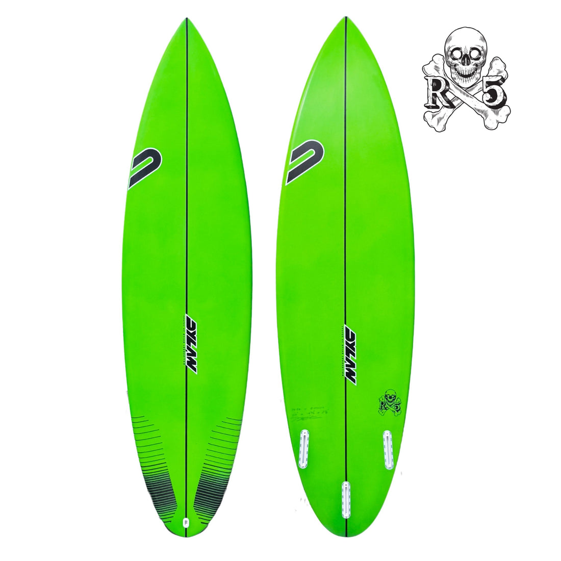 Dylan Shapes RX5 Surfboard Neon Green Spray – 6'4 Future fins high-performance shortboard by Dylan Longbottom, available at Freeride Surf & Skate Auckland NZ