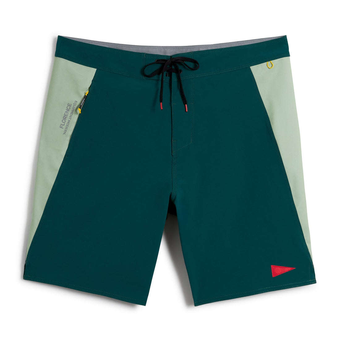 Florence Marine X F1 Burgee Cordura Boardshort in Dark Emerald with durable Cordura fabric and scalloped hem, available at Freeride Surf & Skate NZ.