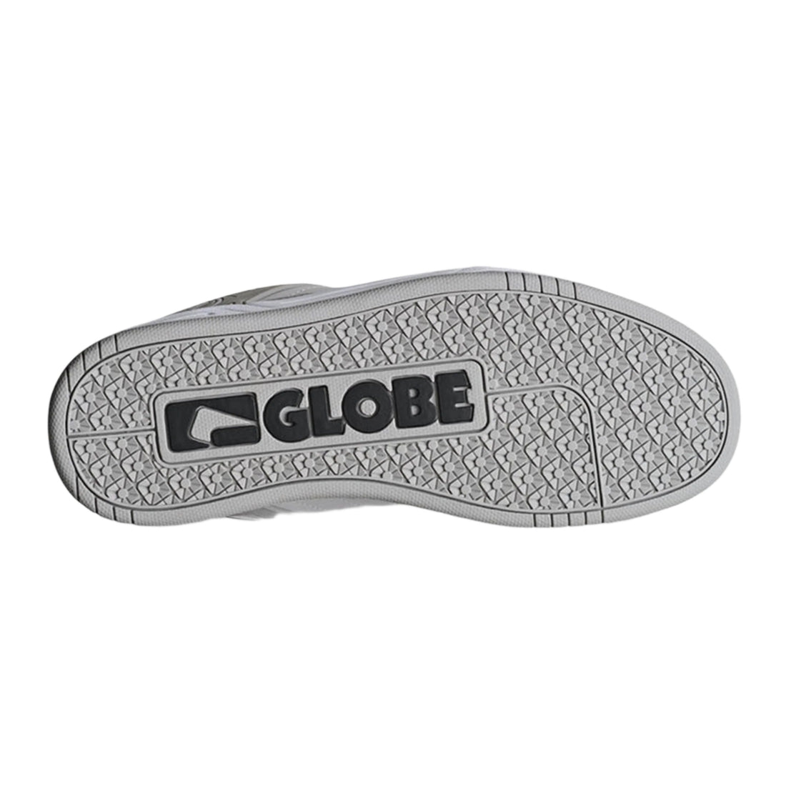 Sole view of Globe Tilt Triple Grey skate shoes showing Globe’s S-Trac sole pattern