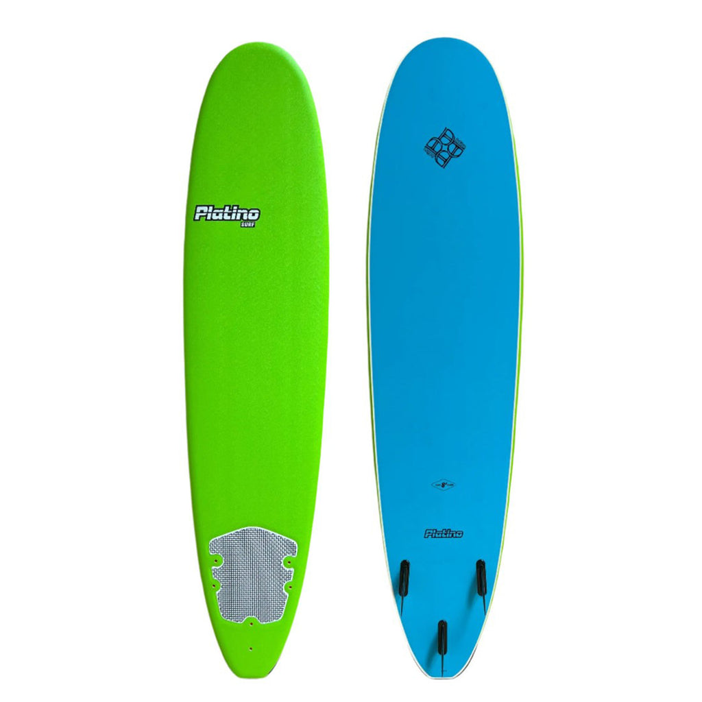 PLATINO 7'6 SOFTBOARD APPLE GREEN AZURE BLUE. Shop Freeride Surf Skate for the biggest range of Platino soft top softboards in Auckland and New Zealand. Freeride is a core surf shop "Ön The Road To Piha" and will give you the best advice on your soft top surfboard purchase. LIVE CHAT our team any time for softboard purchase queries.