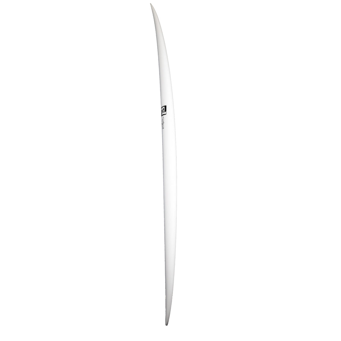 High Performance clear white surfboard view of rocker