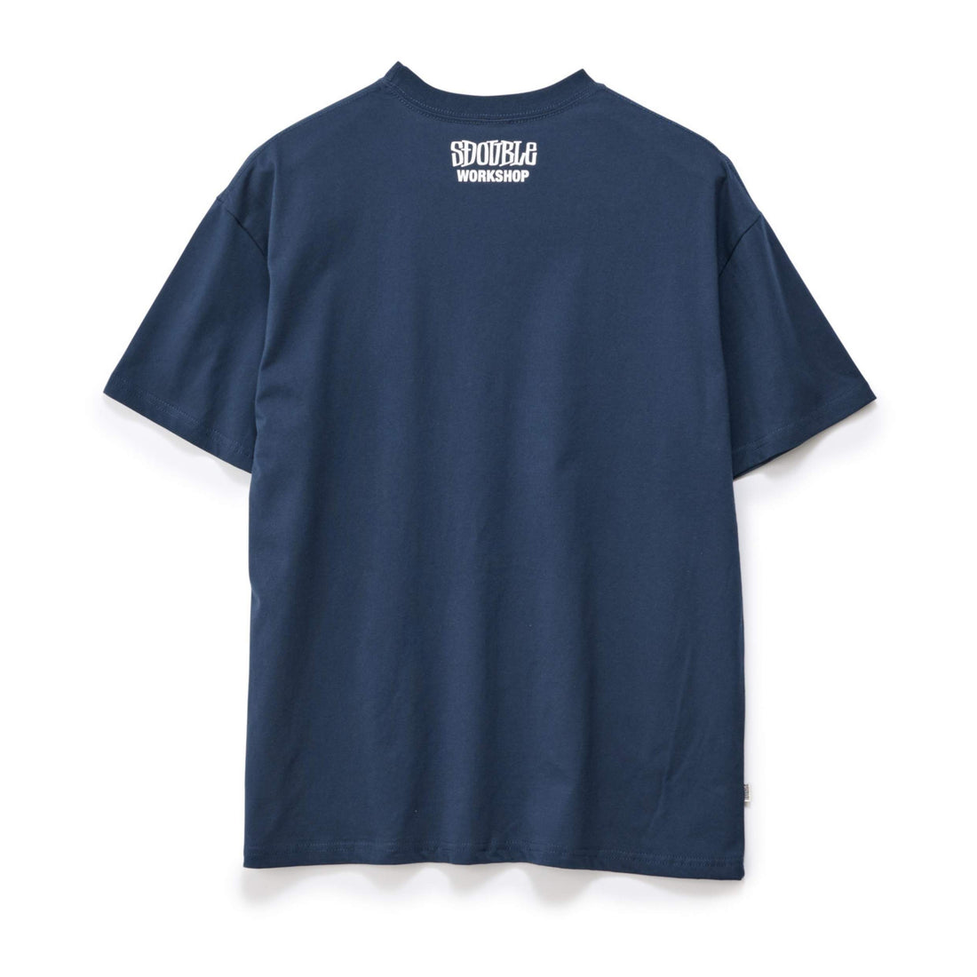 Back view of S/Double Small Stock Tee Navy, mid-weight cotton skate and surf inspired streetwear, NZ.