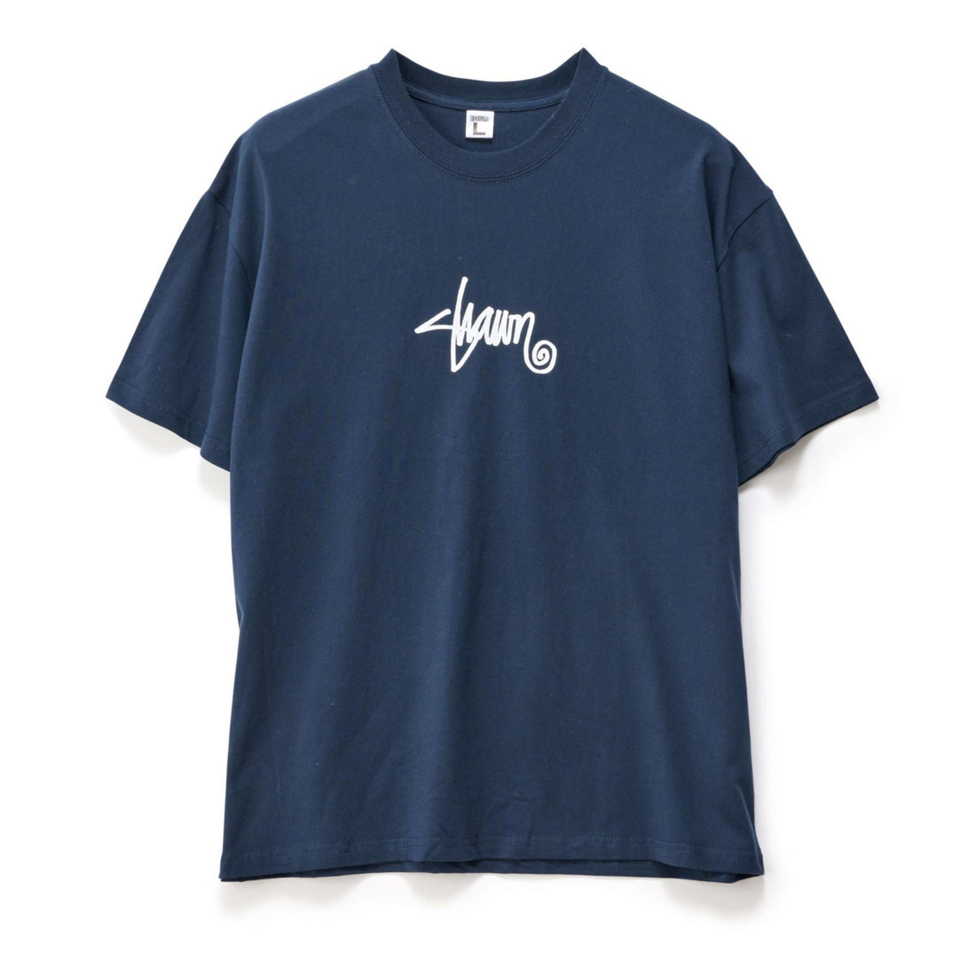 S/Double Small Stock Tee in Navy, 100% cotton streetwear t-shirt with plastisol print, NZ.