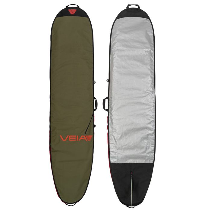 VEIA Explorer 9'0 Longboard Day Bag Squadron — premium 600D Cordura longboard bag with heat-reflective backing and full padding, available at Freeride Surf & Skate NZ.