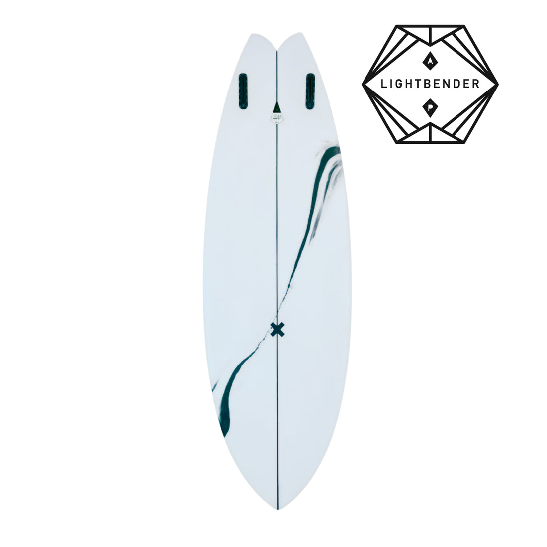 Album Lightbender fish surfboard in clear with black abstract marble tint available at Freeride Surf & Skate NZ