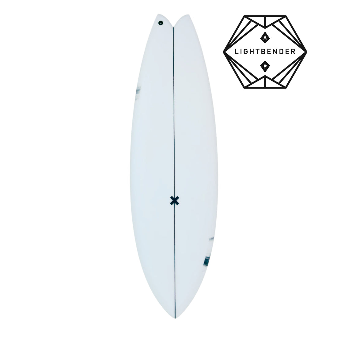 Album Lightbender performance fish surfboard with clear finish and black abstract marble tint at Freeride Surf & Skate NZ
