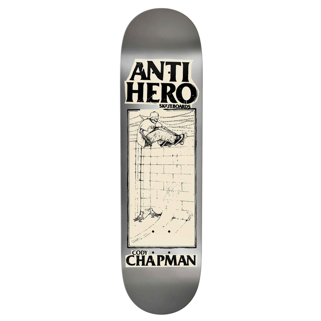 Antihero Cody Chapman 8.32-inch Skate Deck with Lance Mountain artwork and silver dip paint finish, available at Freeride Surf & Skate NZ.