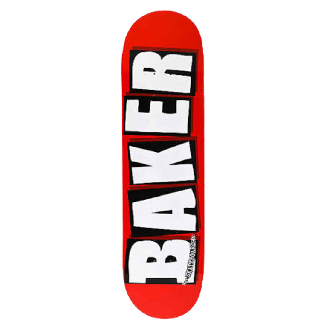 Baker Logo 8.5" skate deck in red with large white Baker logo branding.
