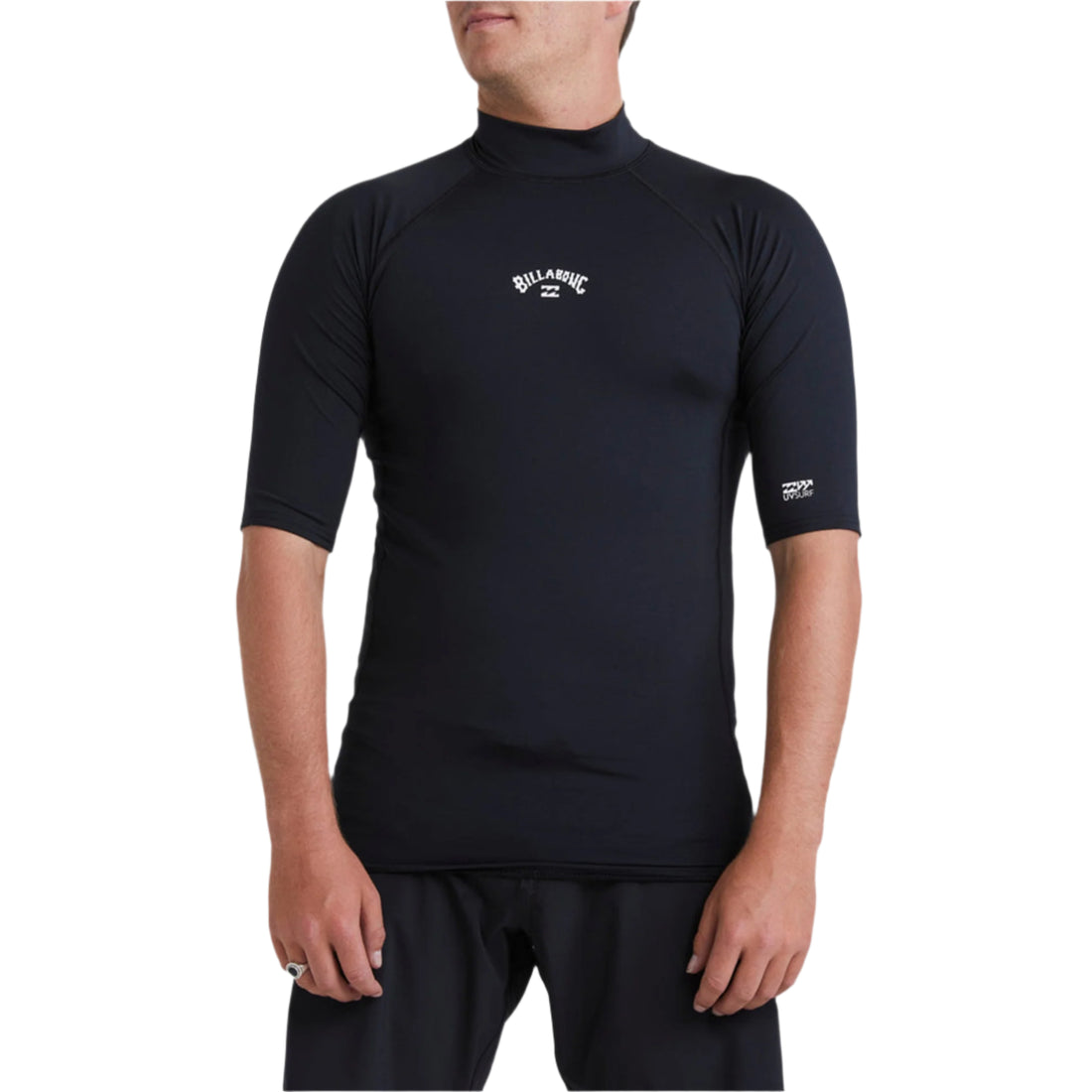 Billabong All Day Arch Rash Top in Black with performance fit and UPF 50+ sun protection, available at Freeride Surf & Skate NZ.
