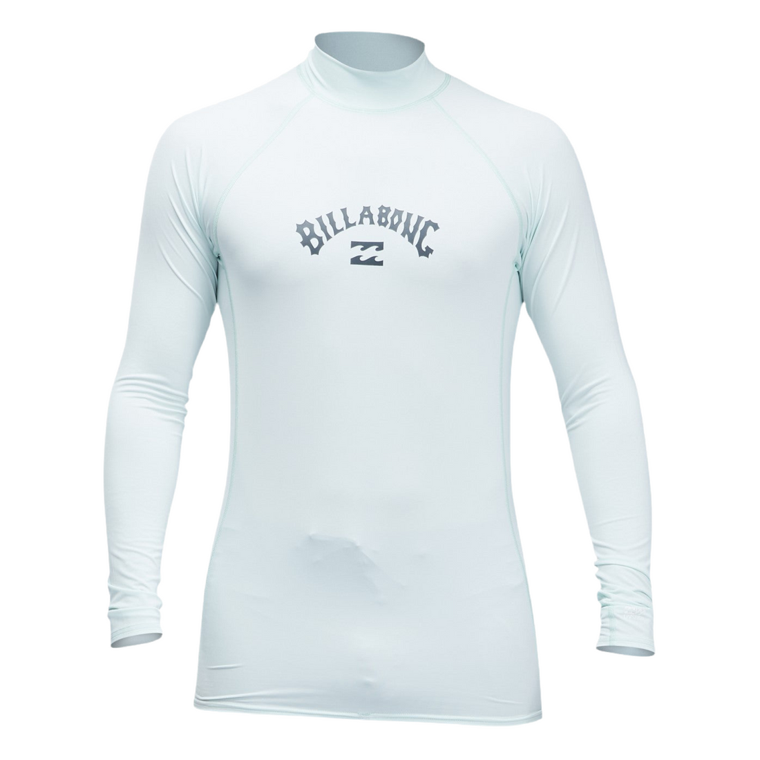 Billabong Arch Wave Long Sleeve Men's Rash Guard in Seaglass with UPF 50+ protection and mesh side panels, available at Freeride Surf & Skate NZ.