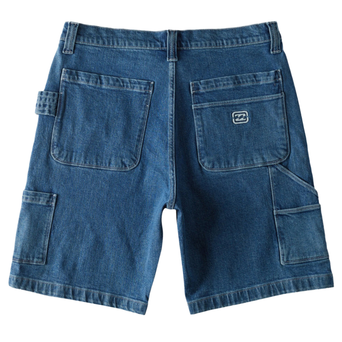 Billabong Bad Dog Workwear Short in Ocean Wash denim with relaxed fit, utility pockets, contrast stitching and 21" outseam.