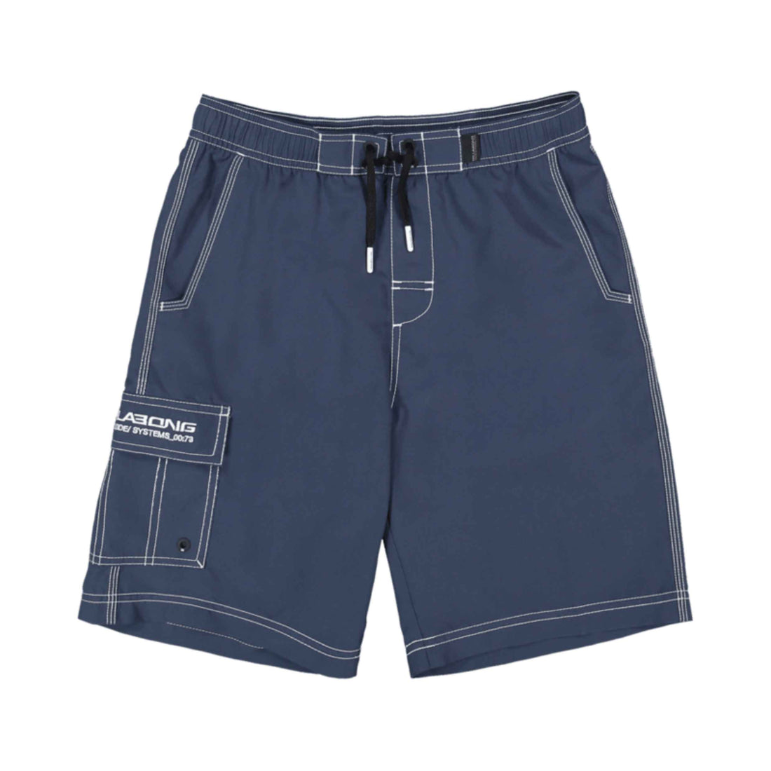 Billabong Boys Throw On Boardshorts in Dusty Indigo featuring recycled Surf Suede fabric, elastic waistband, cargo pockets and 18-inch outseam, available at Freeride Surf & Skate NZ.
