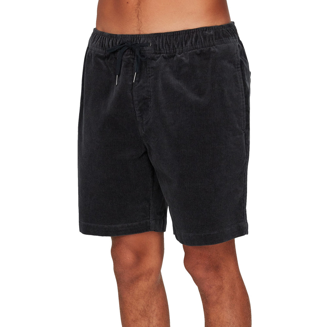 Billabong Larry Cord Short in Charcoal with textured stretch corduroy, elastic drawcord waistband and side-entry pockets.