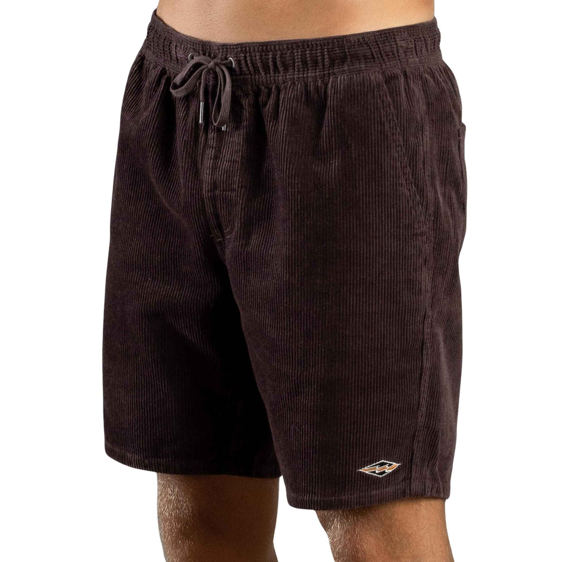 Billabong Larry Cord Short in Plum with textured corduroy fabric, 18" length and elastic drawcord waistband.