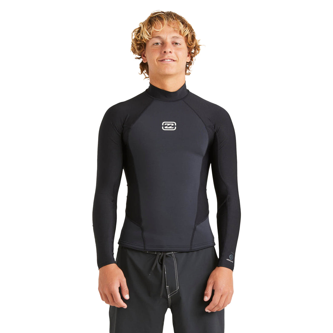 Billabong Men’s Absolute Poly Lite Neo Jacket in black with flatlock seams and eco stretch fabric.