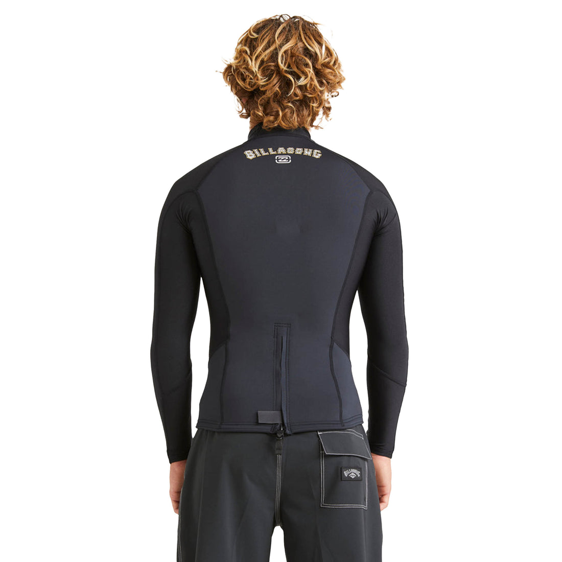 Back view of Billabong Men’s Absolute Poly Lite Neo Jacket in black with flatlock seams and eco stretch fabric.