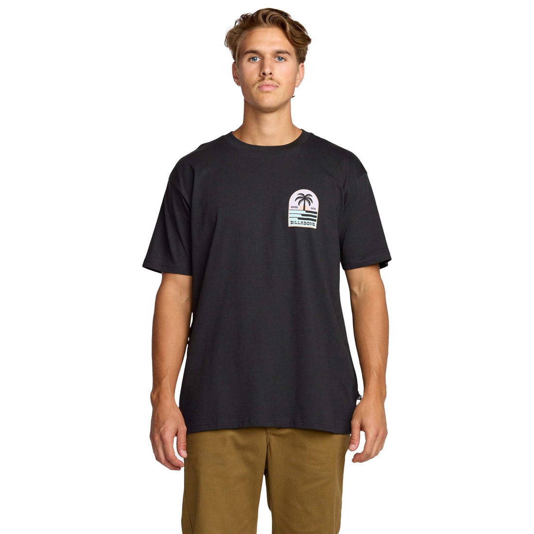 Billabong Portal Premium Short Sleeve T-Shirt in Black front view with soft hand screen print, NZ.