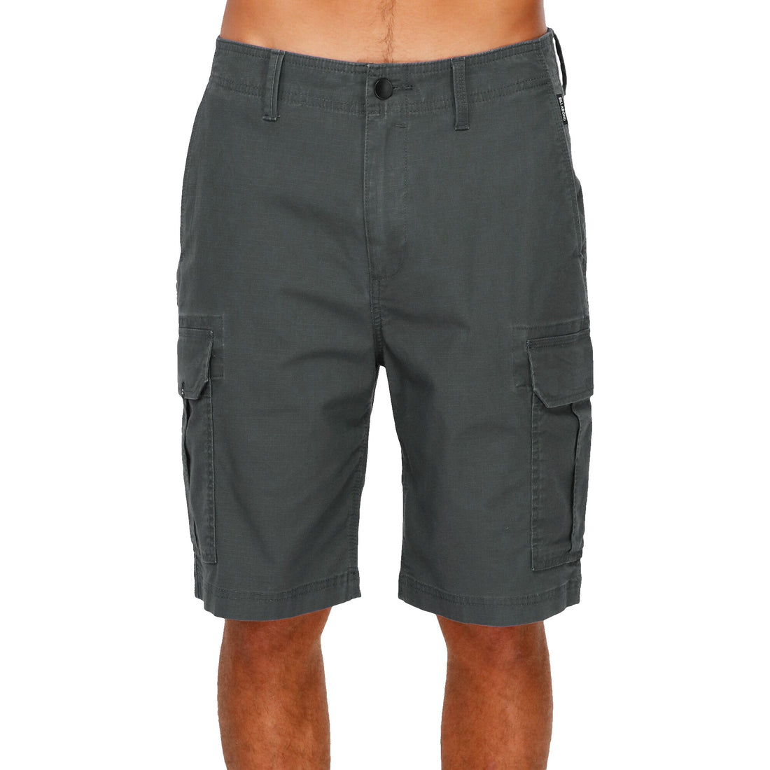 Billabong Scheme Cargo Short in Charcoal with side cargo pockets, front slash pockets and classic military-inspired styling.