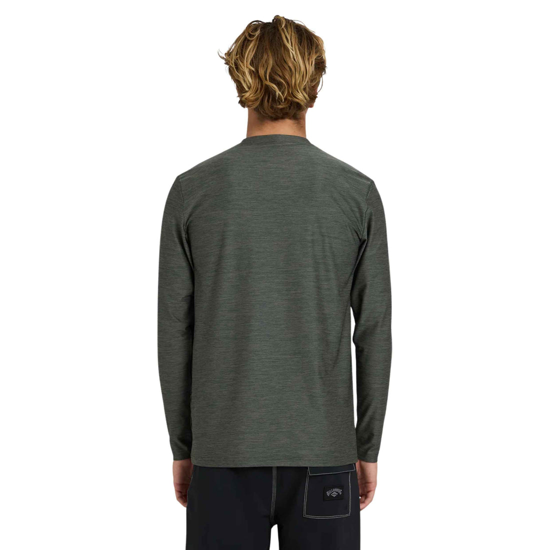 Billabong Shoreline Loose Fit Long Sleeve Rash Top in Military Heather with UPF 50+ sun protection, available at Freeride Surf & Skate NZ.