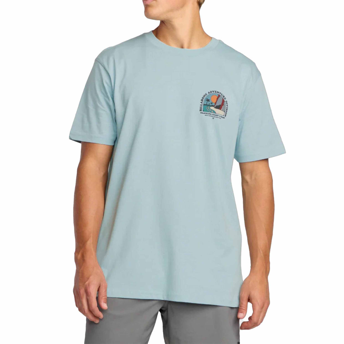 Back view of Billabong Sundown A/Div Short Sleeve T-Shirt Blue in lightweight organic cotton fabric, NZ.