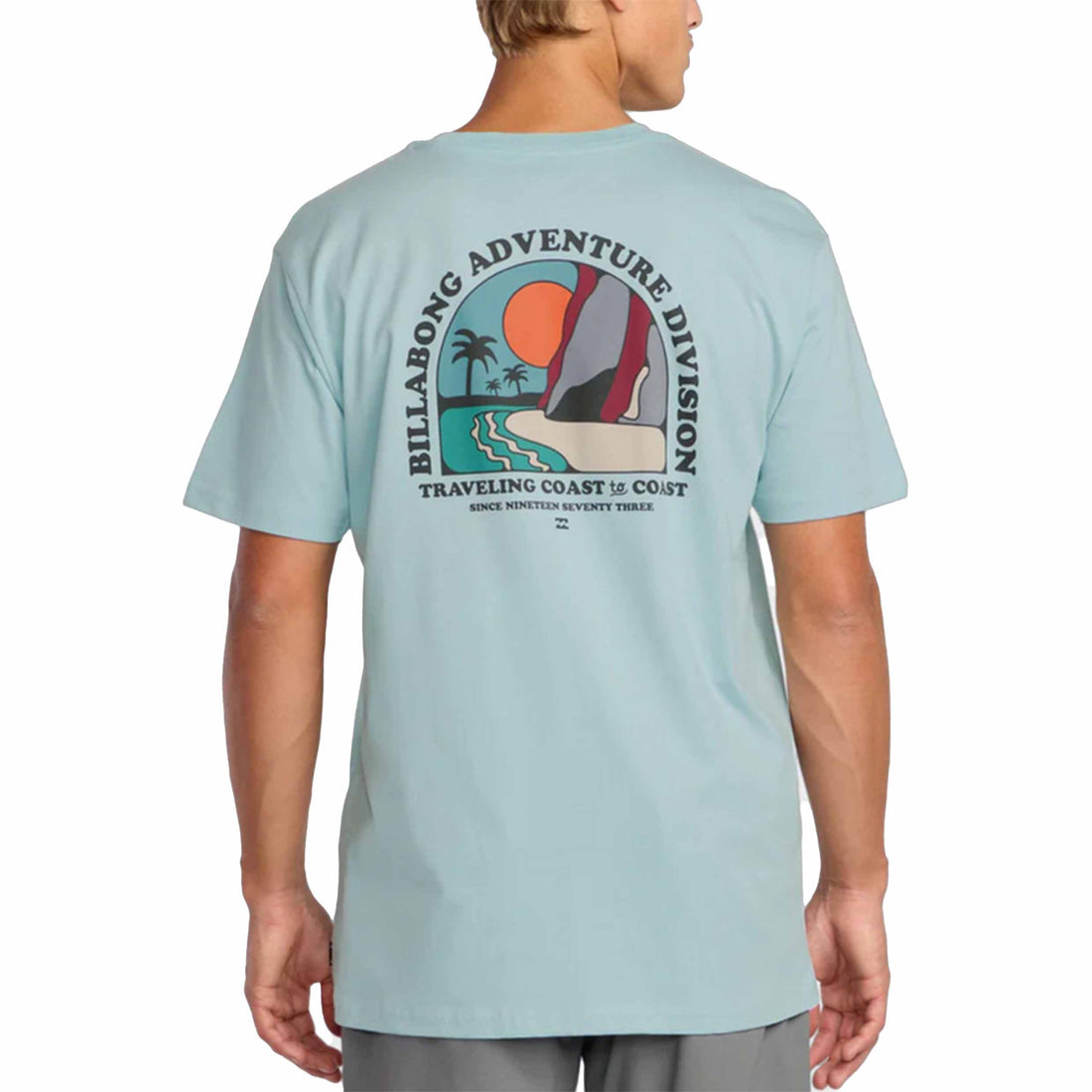 Billabong Sundown A/Div Short Sleeve T-Shirt in Blue with front soft hand screen print, NZ.