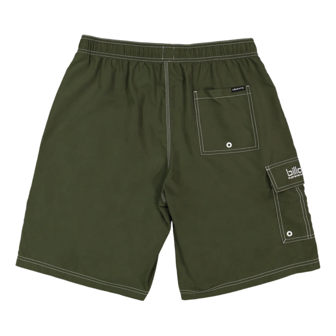 Billabong Throw On boardshort in dark military green with elastic waist and cargo pocket available at Freeride Surf & Skate NZ.