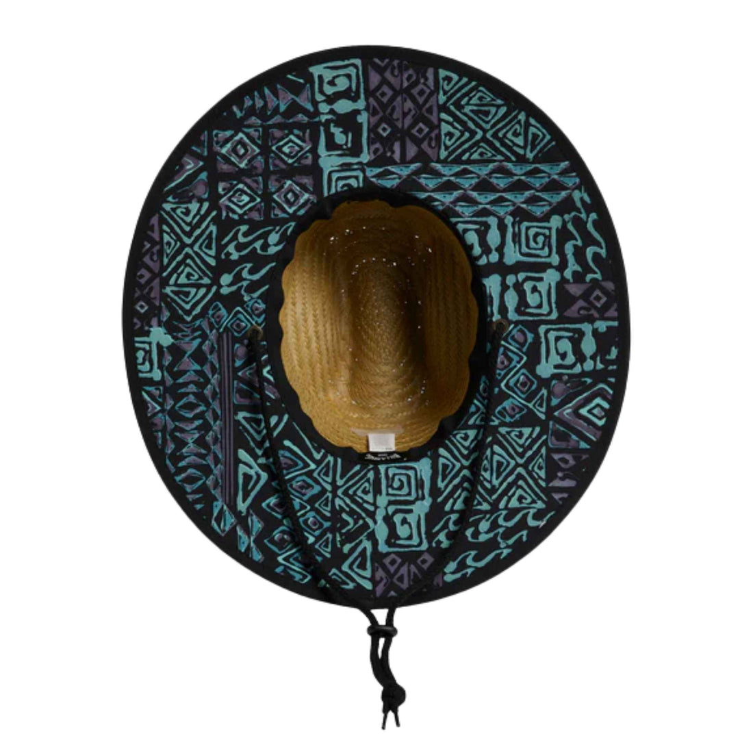 Billabong Tides Print Straw Hat in natural straw with Dusty Blue printed under-brim, available at Freeride Surf & Skate NZ.