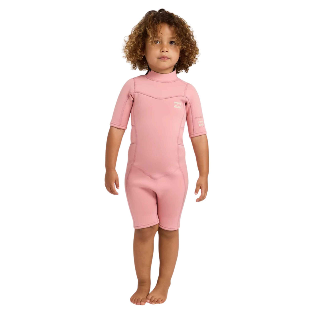 Billabong Toddler Absolute 2/2mm Springsuit in French Rose with back zip entry and recycled stretch fabric, available at Freeride Surf & Skate NZ.