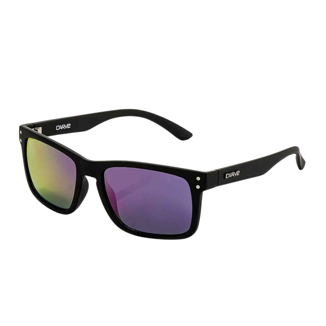 Carve Goblin Matte Black Purple polarised sunglasses with medium fit frame and optically correct lenses, available at Freeride Surf & Skate NZ.
