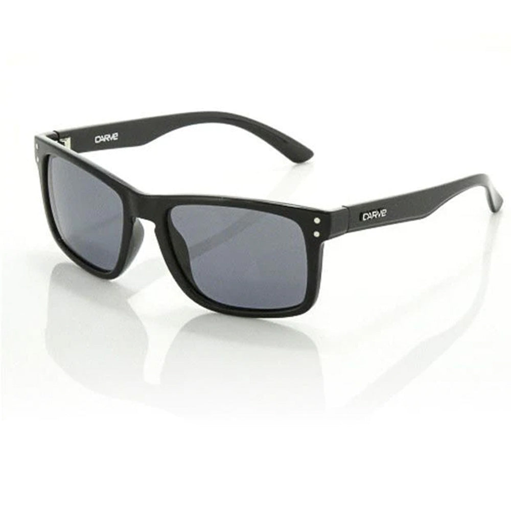 Carve Goblin Matte Black Purple polarised sunglasses with medium fit frame and optically correct lenses, available at Freeride Surf & Skate NZ.