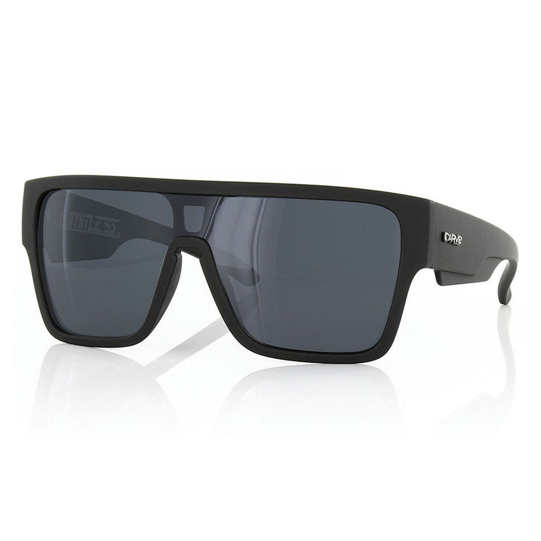 Carve Limitless Matt Black sunglasses with oversized shield-style polycarbonate frame and Category 3 lenses, available at Freeride Surf & Skate NZ.