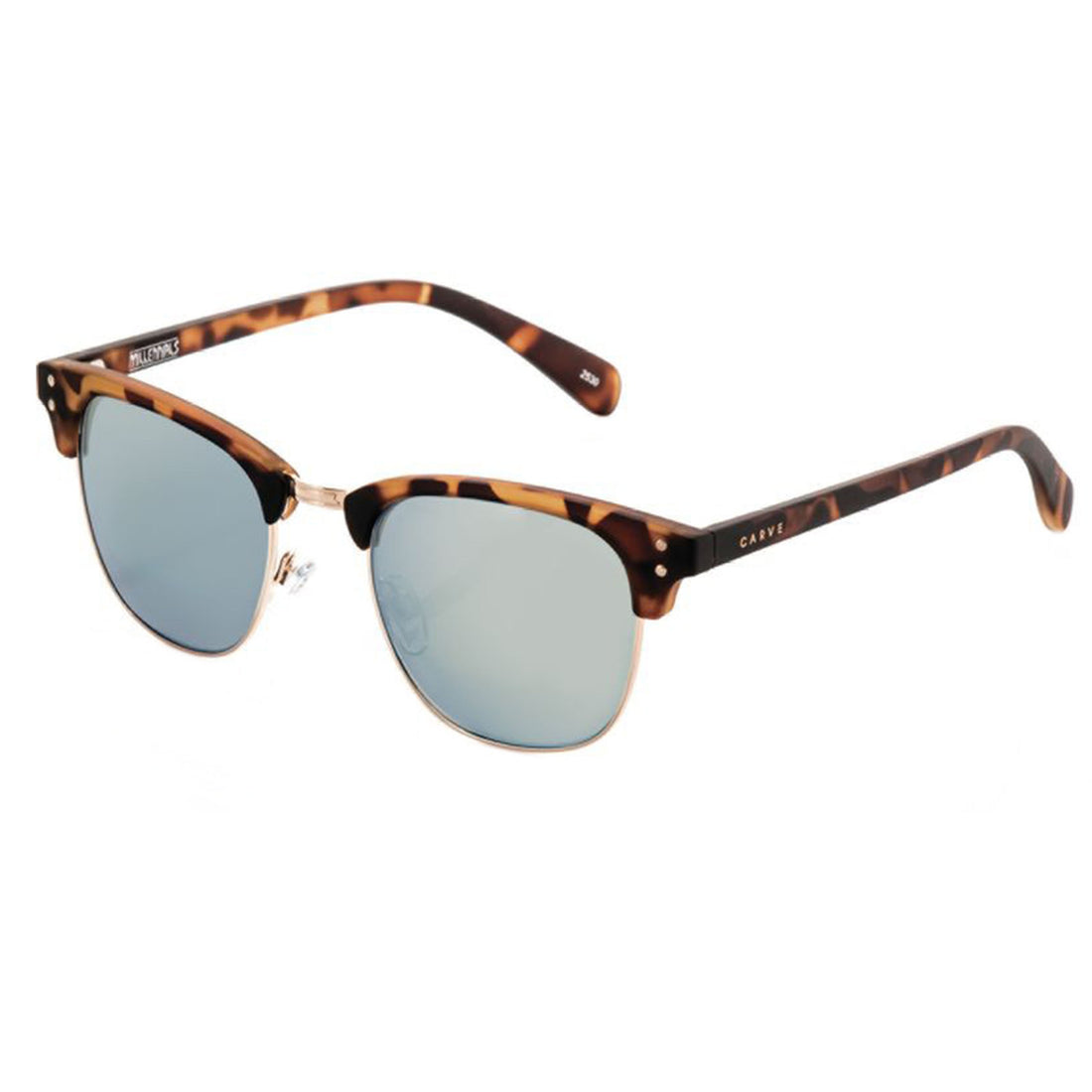 Cool and stylish, the Carve Millennials sunglasses are for the young at heart. Boasting a modern Clubmaster silhouette, this design offers a timeless look for everyday wear. The matte tort acetate top is supported by striking blue mirror lenses that add the perfect colour burst to your wardrobe while protecting your eyes against the sun's harsh rays.