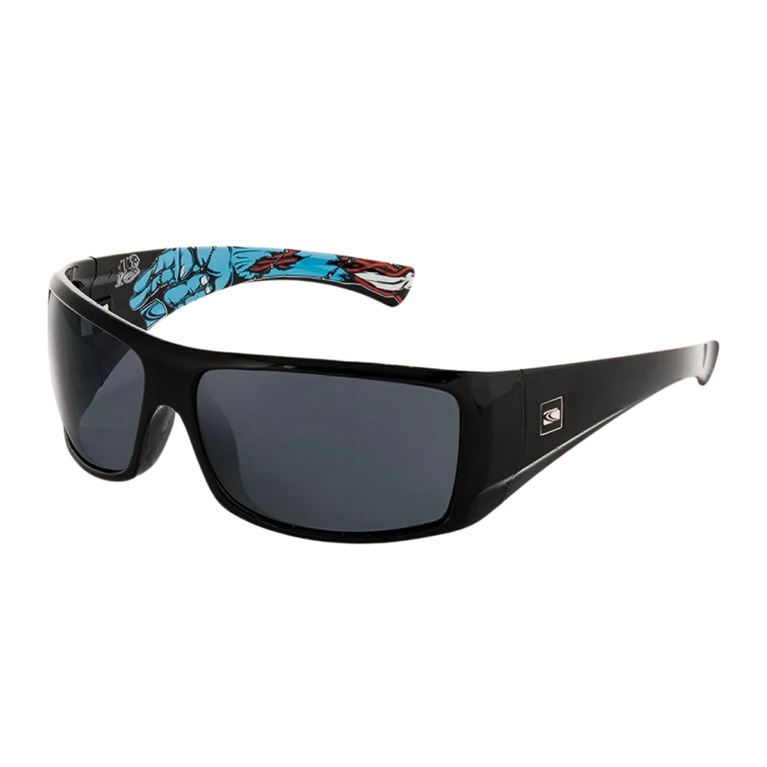 Carve Wolfpak sunglasses in gloss black with grey polarised lenses — durable polycarbonate frame and Category 3 UV protection, available at Freeride Surf & Skate NZ.