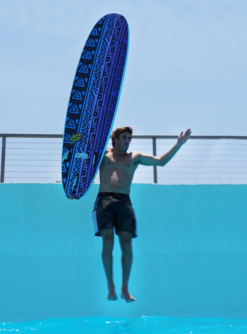 Catch Surf Odysea 7’0 Log Softboard Clay Marzo Pro Edition Sky Blue tail and removable fins showing HDPE slick bottom and Catch Surf logo