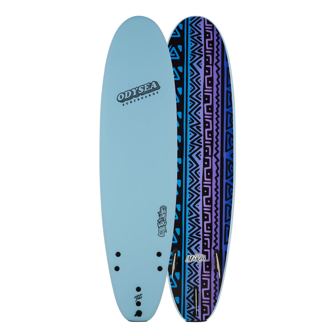Catch Surf Odysea 7’0 Log Softboard Sky Blue Pro Clay Marzo series best surfboards for beginners. front and back view showing classic longboard shape, wide outline, and HDPE slick bottom — Soft tops NZ available at Freeride Surf & Skate NZ