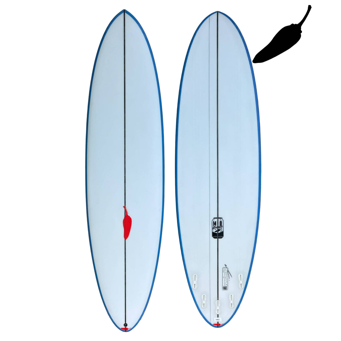 Chilli Mid Length Performance Mid Length Surfboard Blue Rail Spray Available at Freeride Surf & Skate 