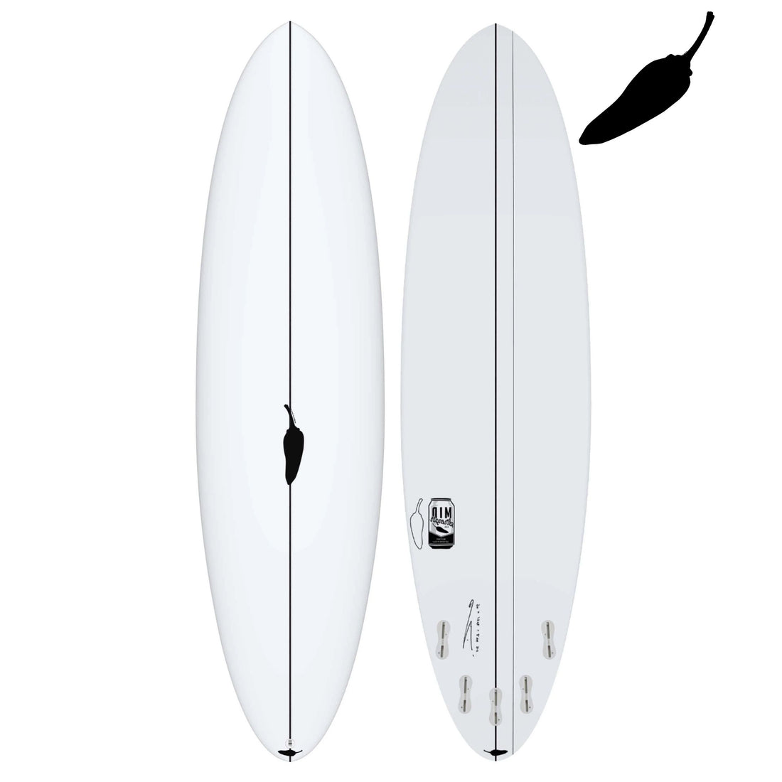 Chilli Mid Length Performance Mid Length Surfboard Clear Top and Bottom View 