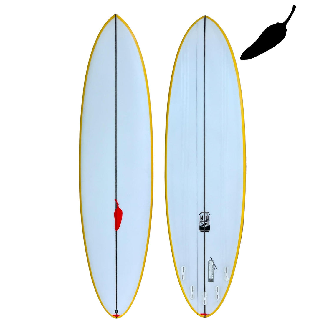 Chilli Mid Length Performance Mid Length Surfboard Yellow Rail Spray Available at Freeride Surf & Skate 