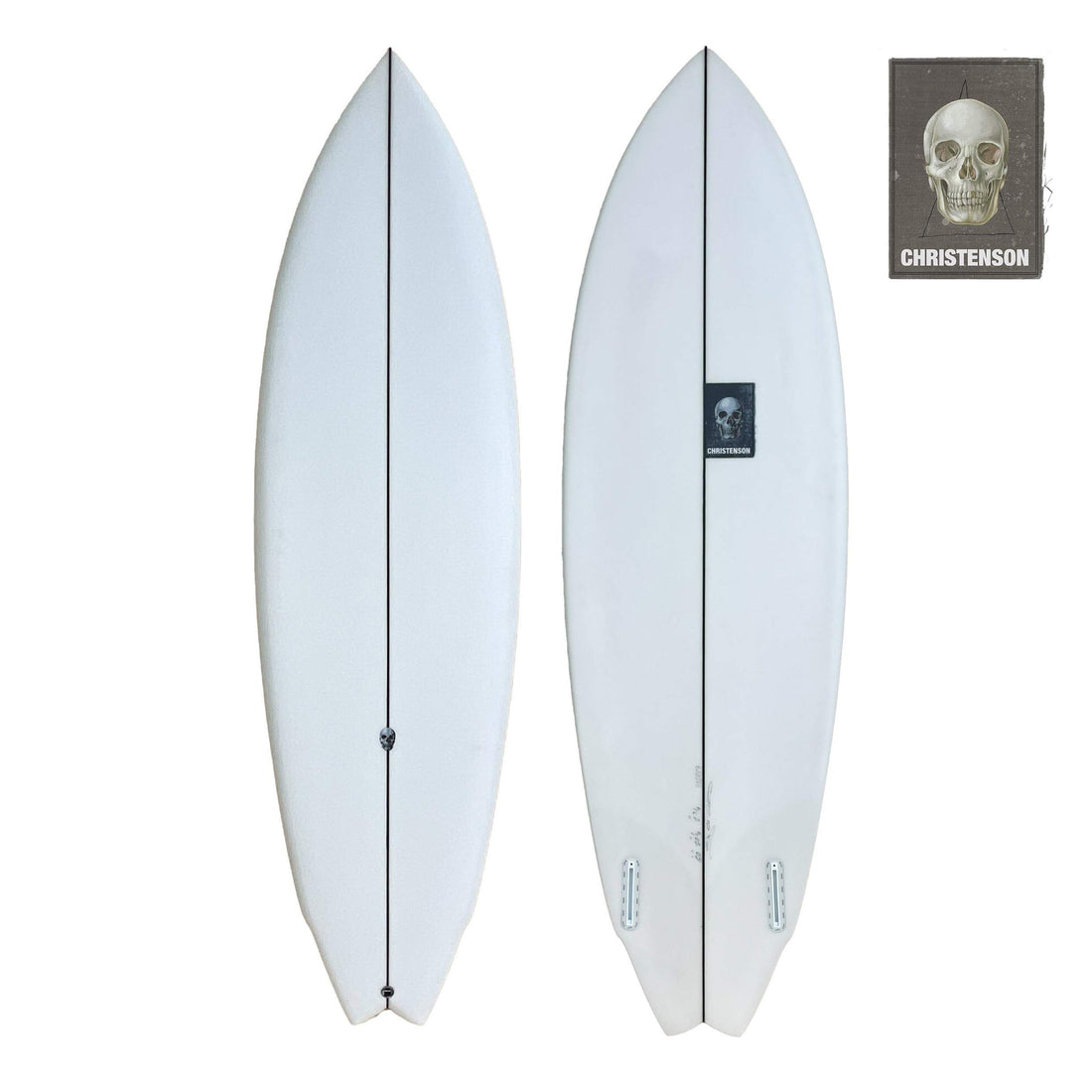 Christenson Lane Splitter 6'0 surfboard with a swallow tail design Twin Fin Futures Clear. Shop Christenson Surfboards at Freeride Surf & Skate NZ