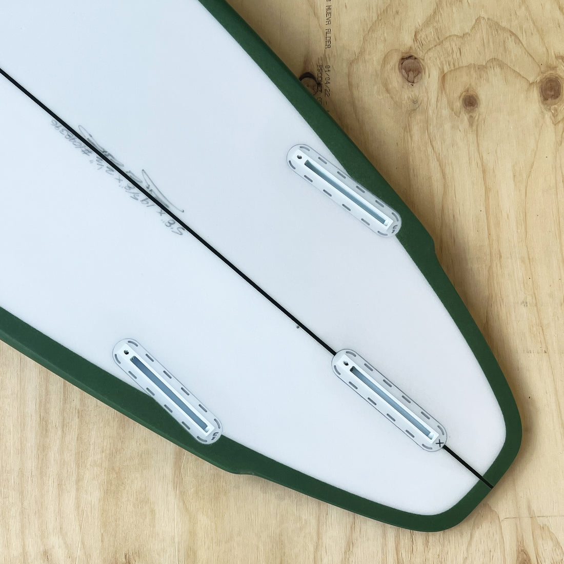 Christenson Lane Splitter surfboard with a squash tail design, featuring a  2+1 Futures set up. Shop Christenson Surfboards at Freeride Surf & Skate NZ