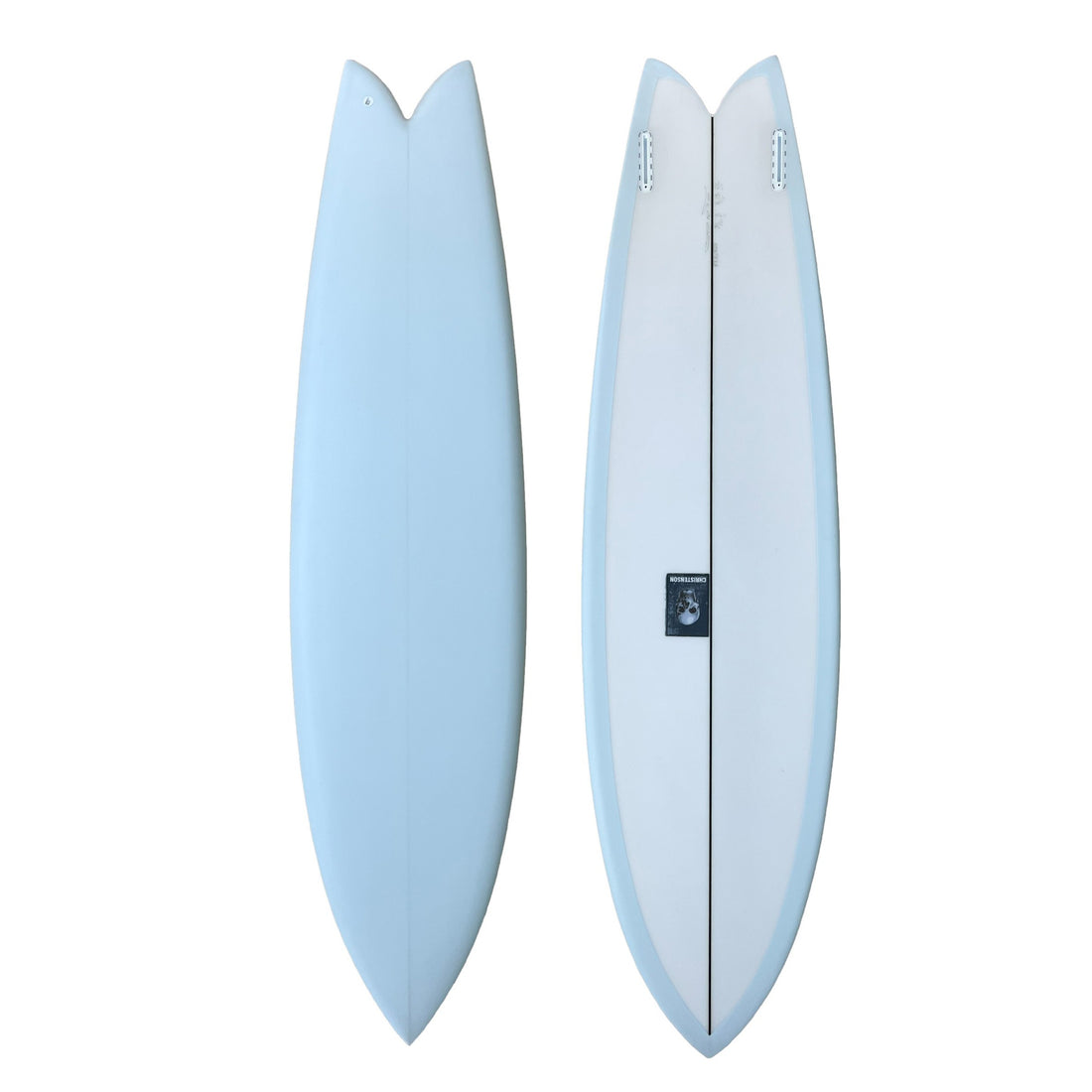 Christenson Long Phish 2.0 7'0 Surfboard Front Deck Back Deck View Baby Blue Spray In stock Instore at Freeride Surf and Skate NZ 