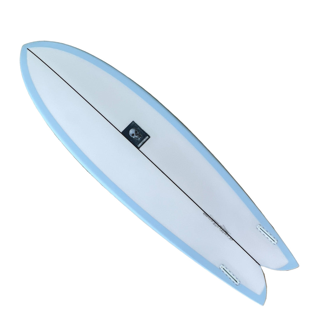 Christenson Long Phish 2.0 Surfboard 6'6 Bottom View Blue Spray In stock Instore at Freeride Surf and Skate NZ 