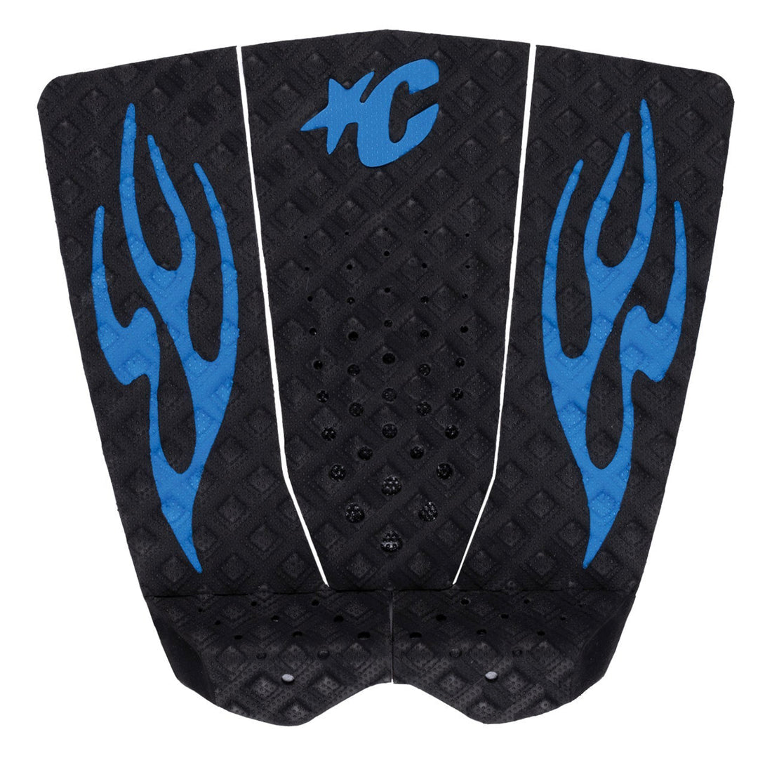 Creatures of Leisure Griffin Colapinto Lite Grip in Black/Cobalt Flame featuring three-piece surfboard traction, Diamond Loc II pattern, 7mm arch bar and 30mm Alpine kick, available at Freeride Surf & Skate NZ.