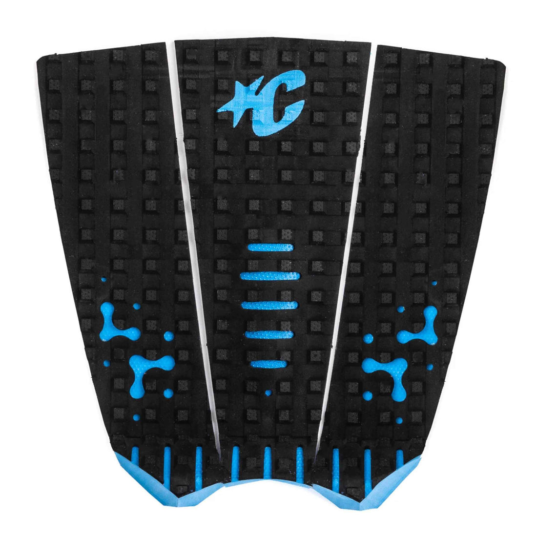 Creatures Mick Fanning Loc-Lite Black Cyan three-piece surfboard traction pad.