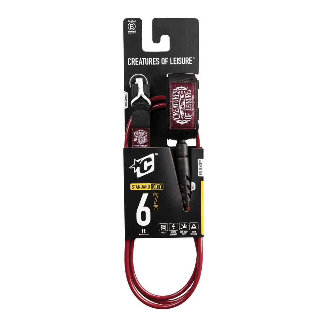 Creatures of Leisure Reliance Standard Duty 6ft Dark Rose Black surf leash at surf shop Auckland NZ