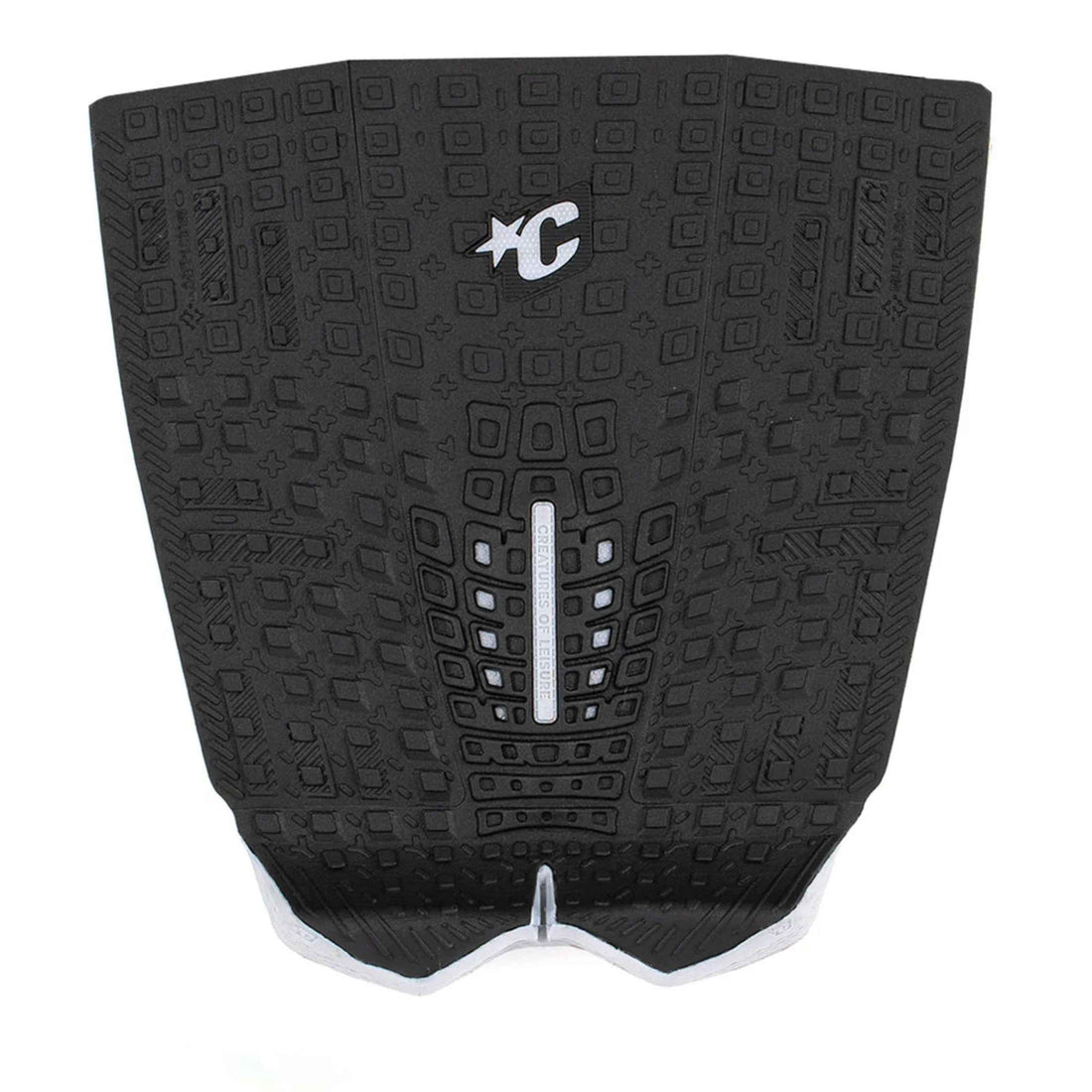 Creatures Proto 1.4 Black Platinum three-piece surfboard traction pad with raised arch and tail kick.