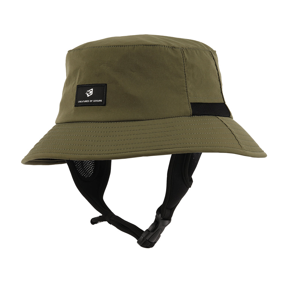 Creatures Reliance Surf Bucket in Military with detachable neck flap and adjustable neoprene chin strap.